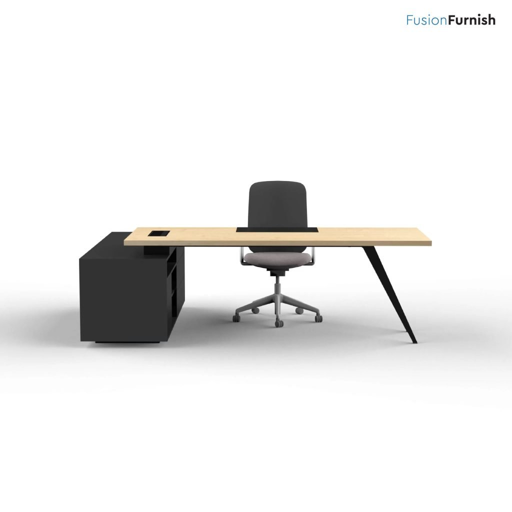 Modern executive office table design featuring ergonomic setup and sleek aesthetics.